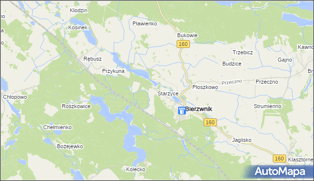 mapa Starzyce gmina Bierzwnik, Starzyce gmina Bierzwnik na mapie Targeo