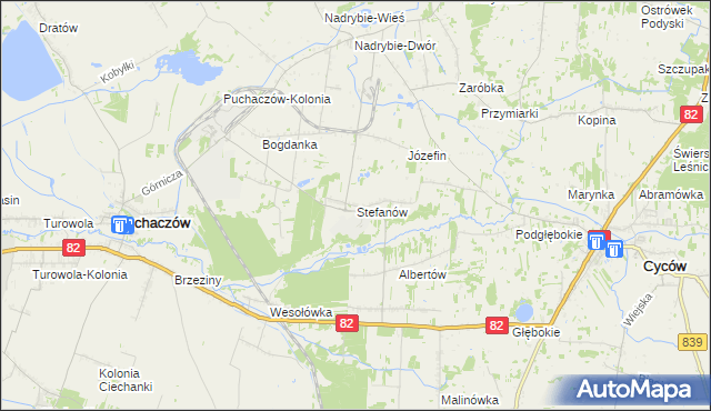 mapa Stefanów gmina Cyców, Stefanów gmina Cyców na mapie Targeo