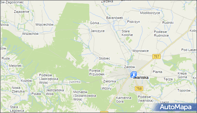mapa Stobiec gmina Iwaniska, Stobiec gmina Iwaniska na mapie Targeo