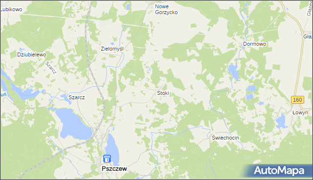 mapa Stoki gmina Pszczew, Stoki gmina Pszczew na mapie Targeo