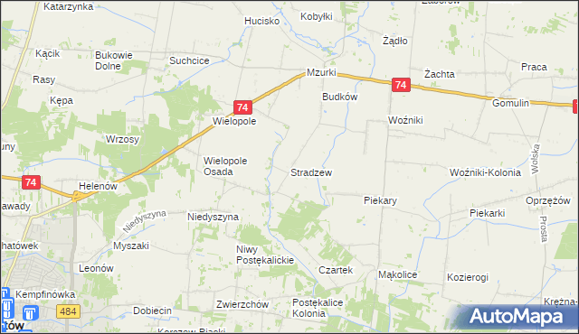 mapa Stradzew gmina Wola Krzysztoporska, Stradzew gmina Wola Krzysztoporska na mapie Targeo