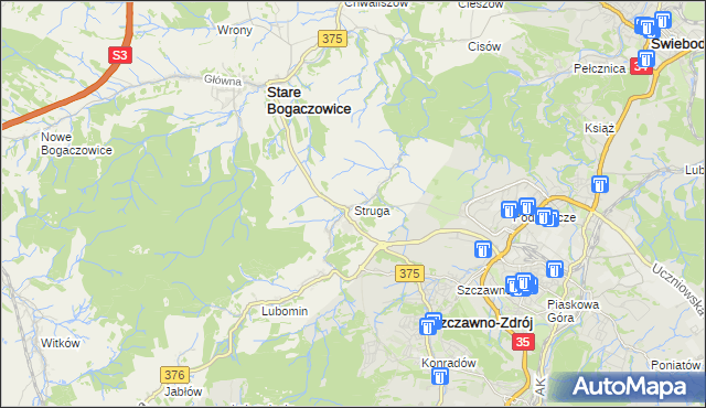 mapa Struga gmina Stare Bogaczowice, Struga gmina Stare Bogaczowice na mapie Targeo
