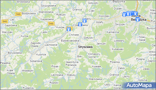 mapa Stryszawa, Stryszawa na mapie Targeo
