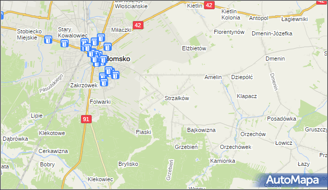 mapa Strzałków gmina Radomsko, Strzałków gmina Radomsko na mapie Targeo