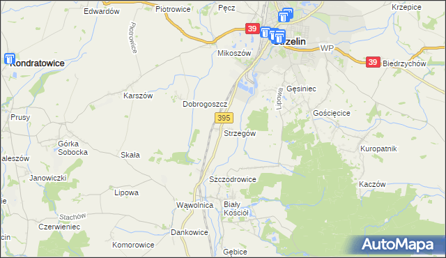 mapa Strzegów gmina Strzelin, Strzegów gmina Strzelin na mapie Targeo