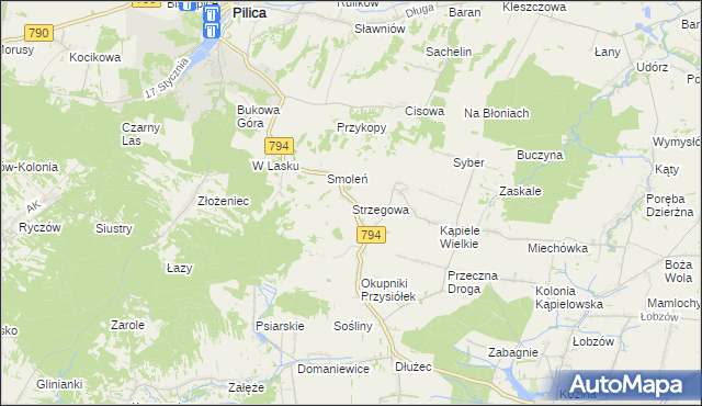 mapa Strzegowa gmina Wolbrom, Strzegowa gmina Wolbrom na mapie Targeo