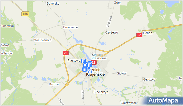 mapa Strzelce Klasztorne, Strzelce Klasztorne na mapie Targeo