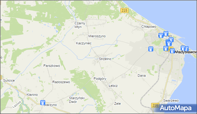 mapa Strzelno gmina Puck, Strzelno gmina Puck na mapie Targeo