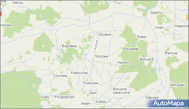 mapa Strzyżew gmina Sieroszewice, Strzyżew gmina Sieroszewice na mapie Targeo