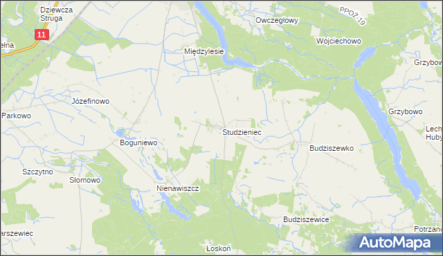 mapa Studzieniec gmina Rogoźno, Studzieniec gmina Rogoźno na mapie Targeo