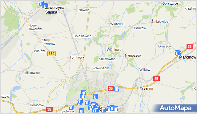 mapa Sulisławice gmina Świdnica, Sulisławice gmina Świdnica na mapie Targeo