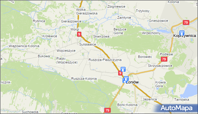 mapa Suliszów gmina Łoniów, Suliszów gmina Łoniów na mapie Targeo