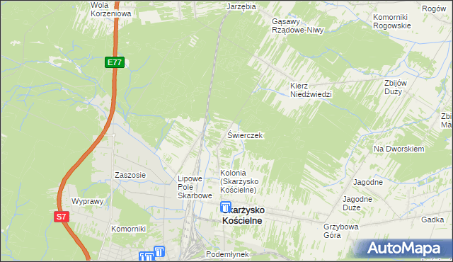 mapa Świerczek gmina Skarżysko Kościelne, Świerczek gmina Skarżysko Kościelne na mapie Targeo