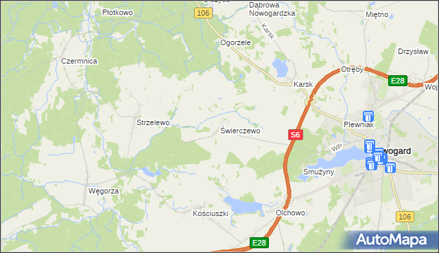 mapa Świerczewo gmina Nowogard, Świerczewo gmina Nowogard na mapie Targeo