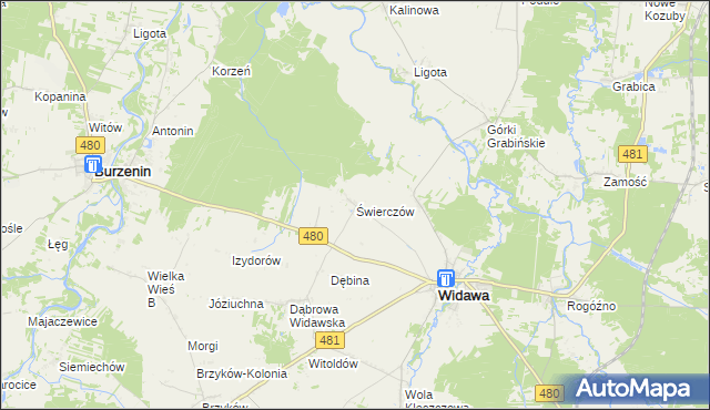 mapa Świerczów gmina Widawa, Świerczów gmina Widawa na mapie Targeo