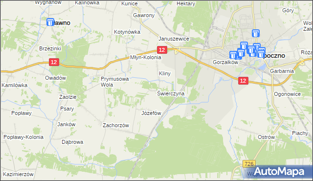 mapa Świerczyna gmina Opoczno, Świerczyna gmina Opoczno na mapie Targeo