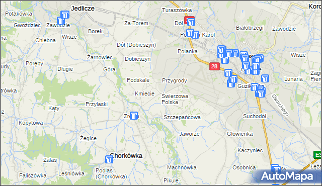 mapa Świerzowa Polska, Świerzowa Polska na mapie Targeo