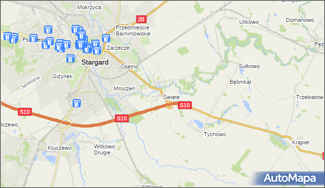 mapa Święte gmina Stargard, Święte gmina Stargard na mapie Targeo