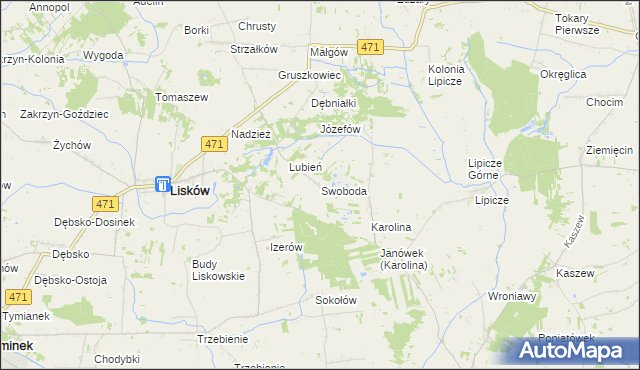 mapa Swoboda gmina Lisków, Swoboda gmina Lisków na mapie Targeo