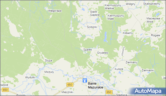 mapa Szarek gmina Banie Mazurskie, Szarek gmina Banie Mazurskie na mapie Targeo