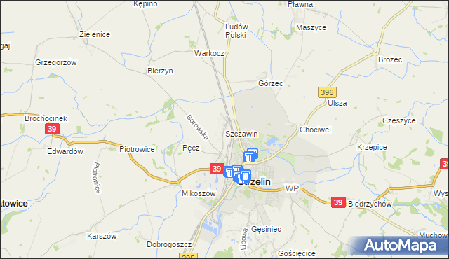 mapa Szczawin gmina Strzelin, Szczawin gmina Strzelin na mapie Targeo