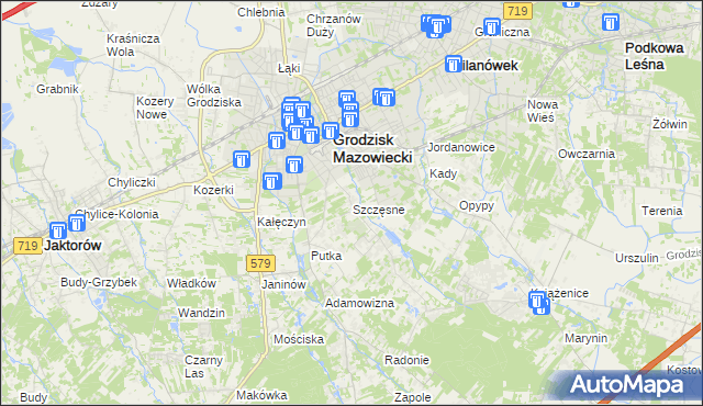 mapa Szczęsne gmina Grodzisk Mazowiecki, Szczęsne gmina Grodzisk Mazowiecki na mapie Targeo