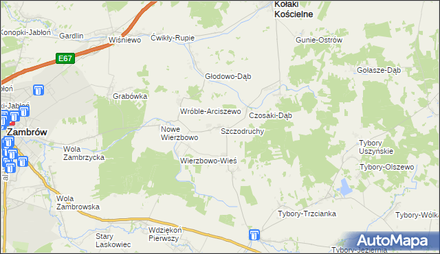 mapa Szczodruchy gmina Kołaki Kościelne, Szczodruchy gmina Kołaki Kościelne na mapie Targeo