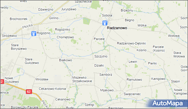 mapa Szczytno gmina Radzanowo, Szczytno gmina Radzanowo na mapie Targeo