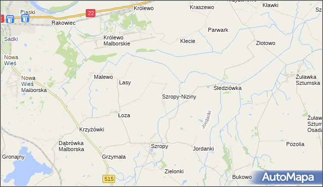 mapa Szropy-Niziny, Szropy-Niziny na mapie Targeo