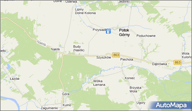 mapa Szyszków gmina Potok Górny, Szyszków gmina Potok Górny na mapie Targeo
