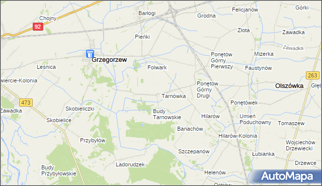 mapa Tarnówka gmina Grzegorzew, Tarnówka gmina Grzegorzew na mapie Targeo