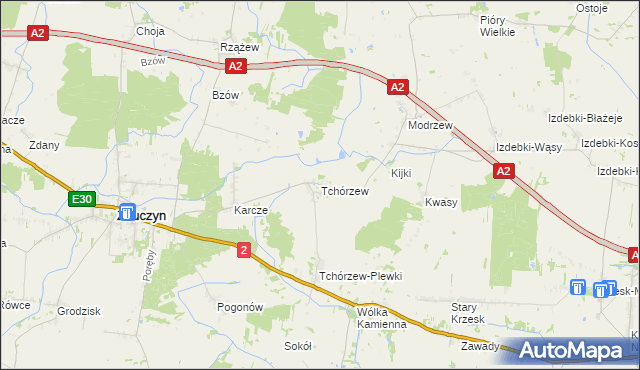 mapa Tchórzew gmina Zbuczyn, Tchórzew gmina Zbuczyn na mapie Targeo