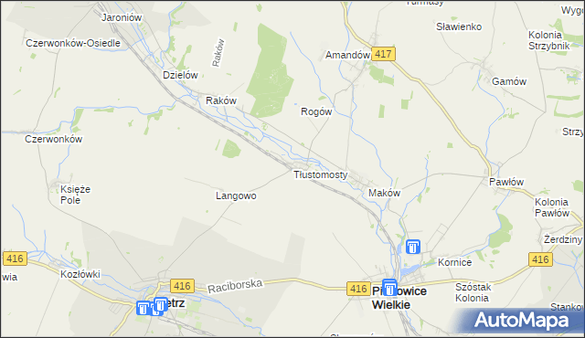 mapa Tłustomosty, Tłustomosty na mapie Targeo