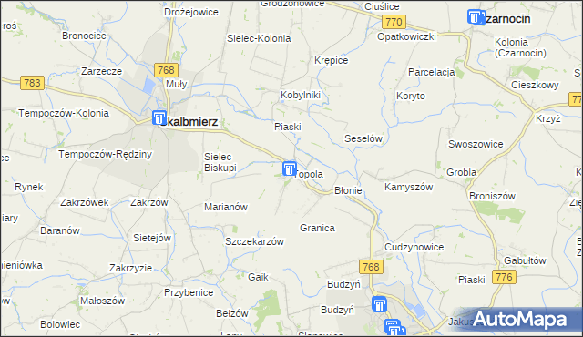 mapa Topola gmina Skalbmierz, Topola gmina Skalbmierz na mapie Targeo