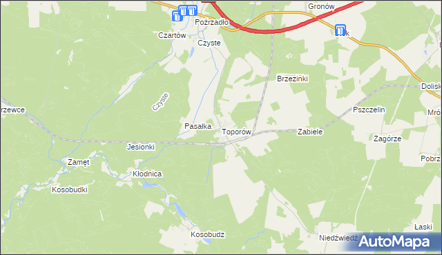 mapa Toporów gmina Łagów, Toporów gmina Łagów na mapie Targeo