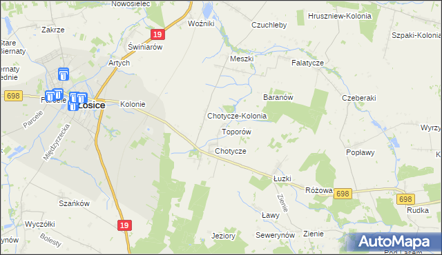 mapa Toporów gmina Łosice, Toporów gmina Łosice na mapie Targeo