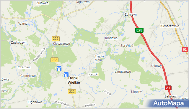 mapa Trąbki Małe gmina Trąbki Wielkie, Trąbki Małe gmina Trąbki Wielkie na mapie Targeo