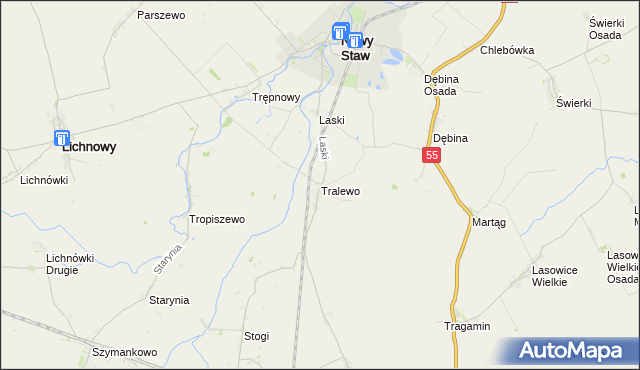 mapa Tralewo gmina Nowy Staw, Tralewo gmina Nowy Staw na mapie Targeo