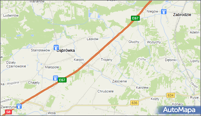 mapa Trojany gmina Dąbrówka, Trojany gmina Dąbrówka na mapie Targeo