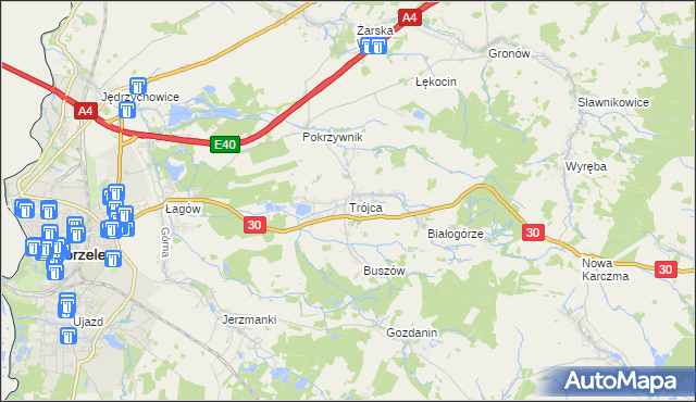 mapa Trójca gmina Zgorzelec, Trójca gmina Zgorzelec na mapie Targeo