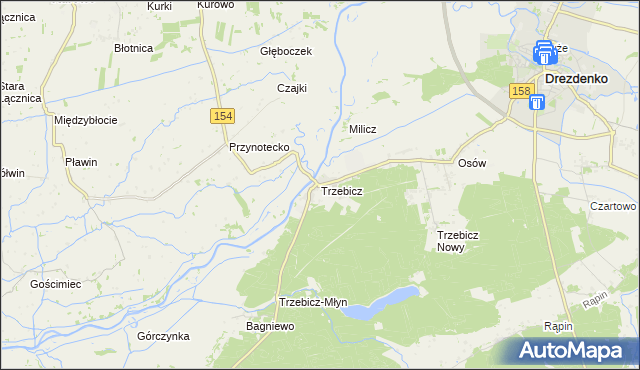 mapa Trzebicz gmina Drezdenko, Trzebicz gmina Drezdenko na mapie Targeo