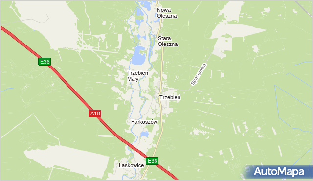 mapa Trzebień gmina Bolesławiec, Trzebień gmina Bolesławiec na mapie Targeo