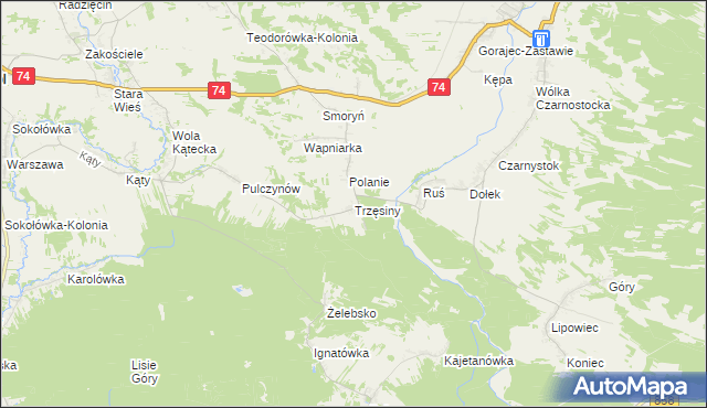 mapa Trzęsiny, Trzęsiny na mapie Targeo