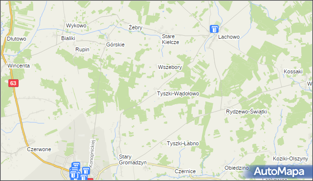 mapa Tyszki-Wądołowo, Tyszki-Wądołowo na mapie Targeo