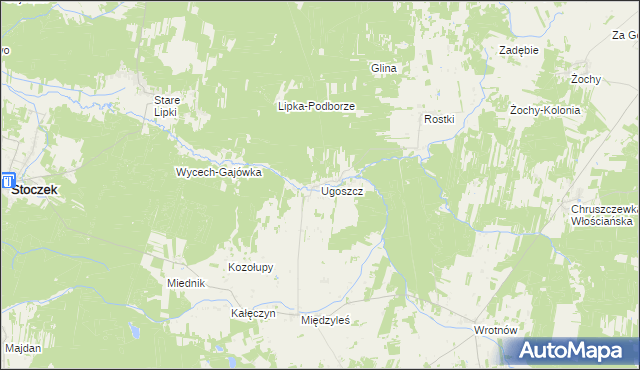 mapa Ugoszcz gmina Miedzna, Ugoszcz gmina Miedzna na mapie Targeo