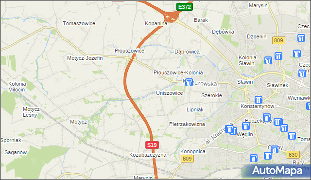 mapa Uniszowice, Uniszowice na mapie Targeo