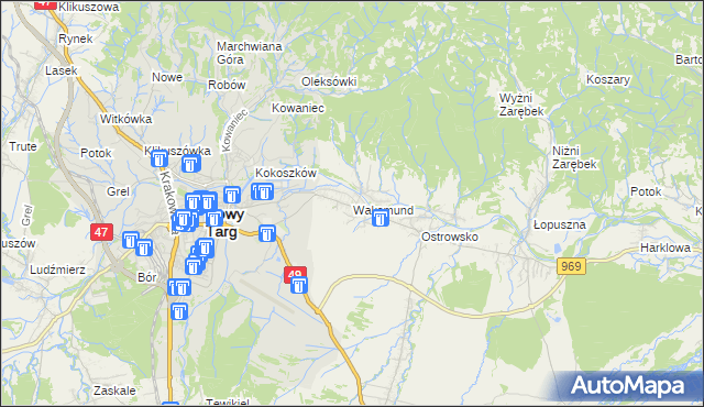 mapa Waksmund, Waksmund na mapie Targeo