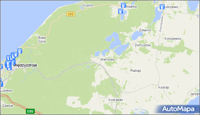 mapa Warnowo gmina Wolin, Warnowo gmina Wolin na mapie Targeo