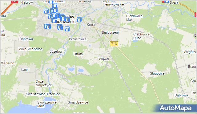 mapa Wąwał gmina Tomaszów Mazowiecki, Wąwał gmina Tomaszów Mazowiecki na mapie Targeo