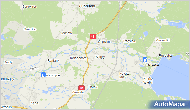 mapa Węgry gmina Turawa, Węgry gmina Turawa na mapie Targeo